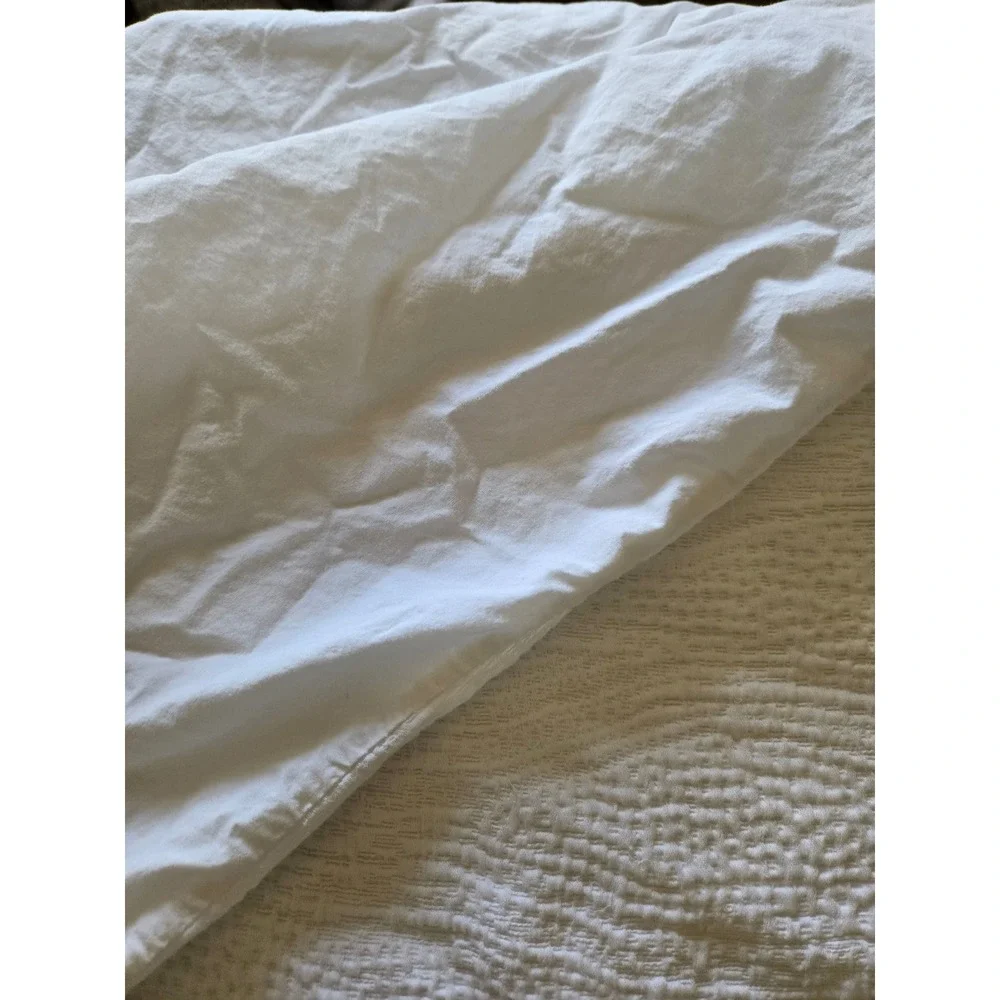 West Elm Full Queen Duvet Cover White Tencel Cotton Textured One Pillowcase